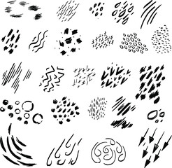 Set of 25 abstract stamps for creating patterns. Ethnic stylization, vector elements drawn by hand. Isolated image.