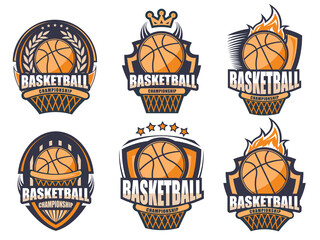 Illustration of modern basketball logo set