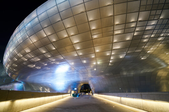 Dongdaemun-gu, Seoul, South Korea - September 2, 2017 : The Nightscape of Dongdaemun Design Plaza (DDP), a modern architecture