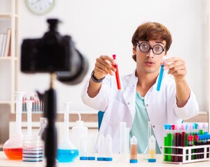 Chemist blogger recording video for his blog