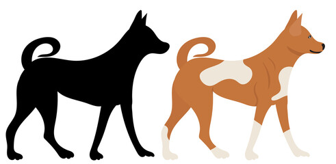 dog standing flat design, silhouette, isolated, vector