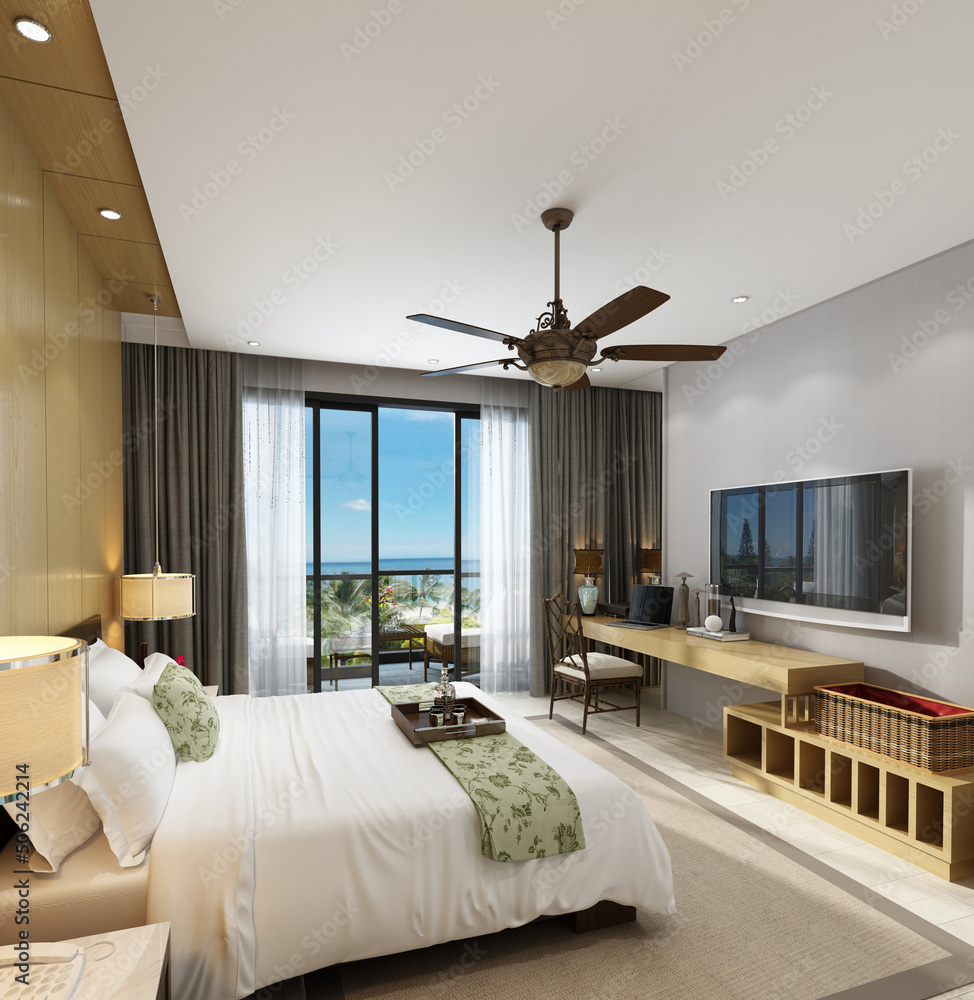 Wall mural 3d render of luxury hotel room