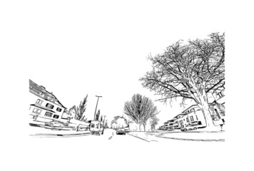 Fototapeta premium Building view with landmark of Monchengladbach is a city in west Germany. Hand drawn sketch illustration in vector.