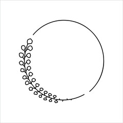 Vector hand drawn spring wreath isolated on white background. Outline circle of leaves. Doodle style. Floral frame.