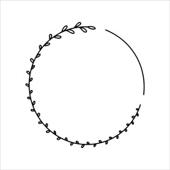 Vector hand drawn spring wreath isolated on white background. Outline circle of leaves. Doodle style. Floral frame.