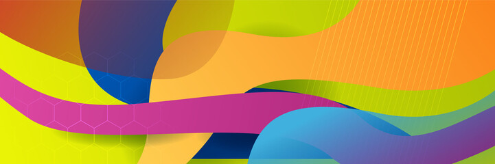 Abstract colorful polygon banner design template. Colorful tech web banner with geometric shapes backdrop and gradient colors. Vector graphic design banner pattern presentation background.