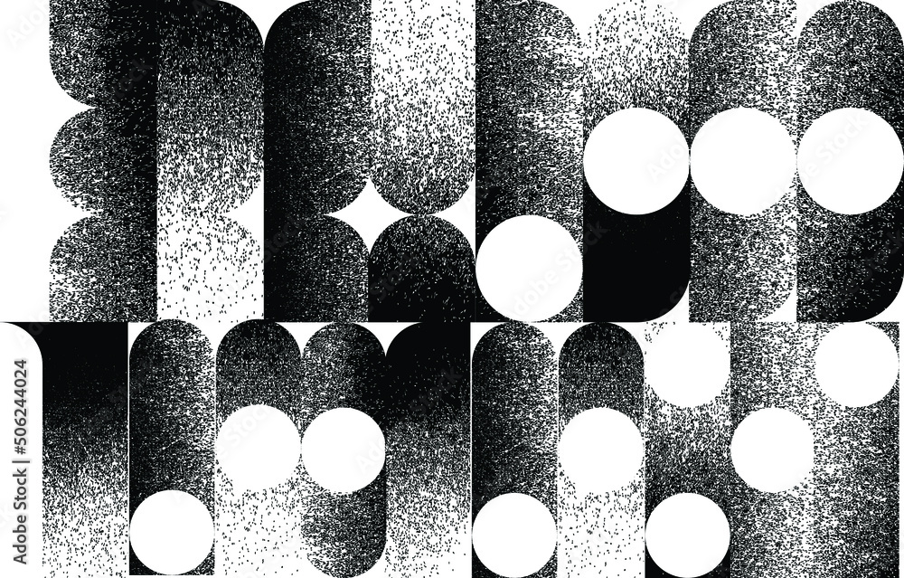 Poster distorted geometric shape . minimal art design . noise destroyed logo . trendy grainy shapes . graph