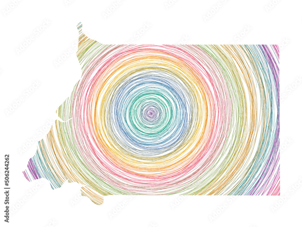 Poster equatorial guinea map filled with concentric circles. sketch style circles in shape of the country. 