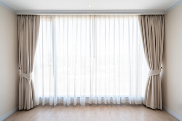 Interior decoration curtains in empty room - 506244209