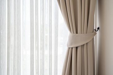 Interior decoration curtains in empty room - 506244228