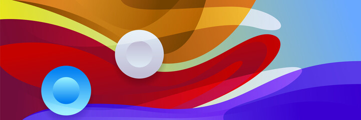 Colorful web banner concept with push button. Collection of horizontal promotion banners with gradient colors and abstract dynamic shapes. Header design for website. Vibrant background.