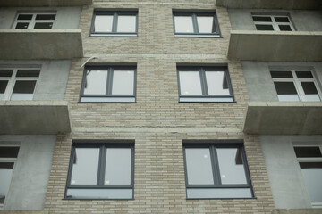 Construction of house. Concrete panel. Creation of balconies.