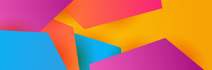 Abstract colorful polygon banner design template. Colorful tech web banner with geometric shapes backdrop and gradient colors. Vector graphic design banner pattern presentation background.