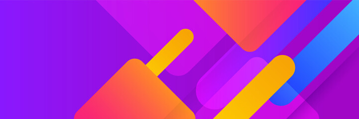 Abstract colorful polygon banner design template. Colorful tech web banner with geometric shapes backdrop and gradient colors. Vector graphic design banner pattern presentation background.
