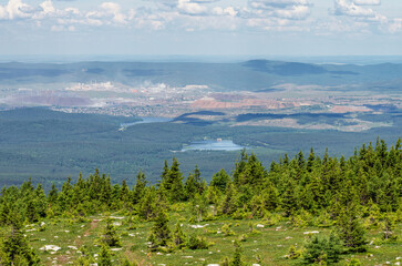 Ural Mountains, Zyuratkul National Park. View of the city of Satka from the Zyuratkul ridge.