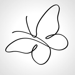 Flying Butterfly Logo in simple minimalist line art monoline style