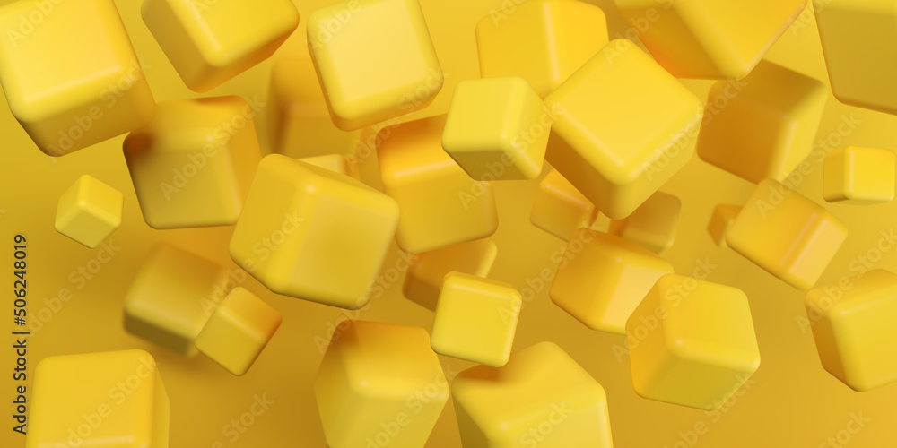Poster abstract background with dynamic 3d cubes. yellow graphic elements. modern trendy banner design