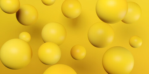 Abstract background with dynamic 3d spheres. Yellow bubbles. Modern trendy banner design