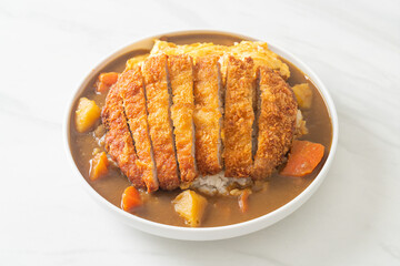 curry rice with fried pork cutlet and creamy omelet