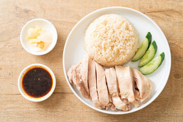 Hainanese chicken rice or rice steamed with chicken soup