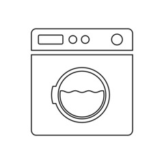 Washing machine line icon. Vector illustration of electrical equipment for washing clothes. Flat and simple design isolated on white background. Bathroom equipment. Laundromat. Outline style.