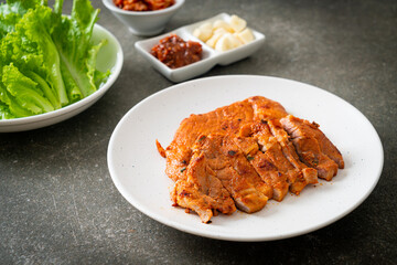 grilled pork marinated Kochujang sauce in Korean style with vegetable and kimchi