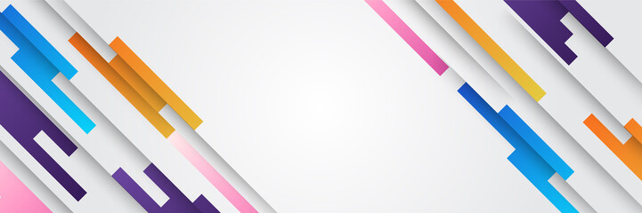 Abstract colorful polygon banner design template. Colorful tech web banner with geometric shapes backdrop and gradient colors. Vector graphic design banner pattern presentation background.