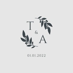 Letter TA elegant wedding monogram logo design