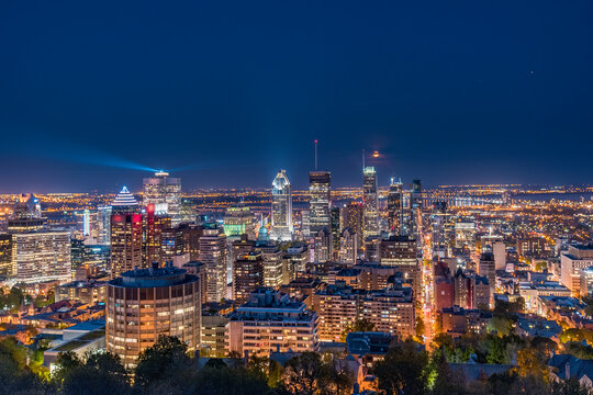 The skyline of Montreal Canada at dusk