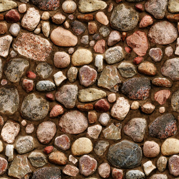 Seamless texture of pebble stones, classic style, stones or gravel for construction, floor or wall