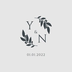 Letter YN elegant wedding monogram logo design - obrazy, fototapety, plakaty