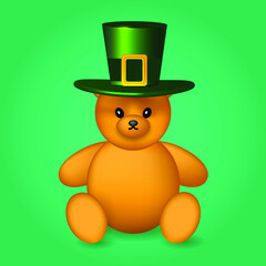 3d kids Teddy bear. Realistic baby bear in Leprechaun green top hat
