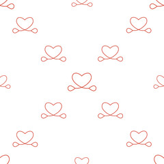 Line art seamless pattern in the form of a heart on white background. Romance graphic texture. Holiday celebration concept. Decorative print. Geometric bright wallpaper. Red contour line