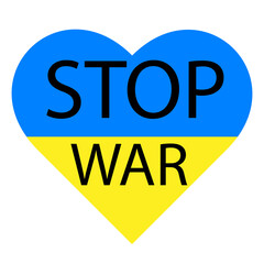 poster image jpeg illustration of No War with broken heart in colors flag isolated on white background. Stop war and military attack poster concept.
