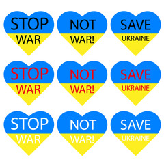 image jpeg poster jpg illustration of No War with broken heart in colors of Ukraine flag isolated on white background. Stop war and military attack in Ukraine poster concept.
