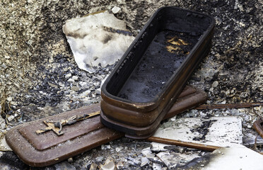 Burnt wooden coffin