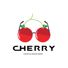 Cherry Fruit logo, Red Colored plant vector illustration, Fruit Shop Design, Company, Sticker, Product Brand