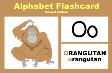 Printable alphabet animal flashcards collection for learning english. Educational game for kindergarten and preschool kids. Cute cartoon characters. Vector illustrations.