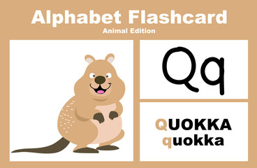 Printable alphabet animal flashcards collection for learning english. Educational game for kindergarten and preschool kids. Cute cartoon characters. Vector illustrations.