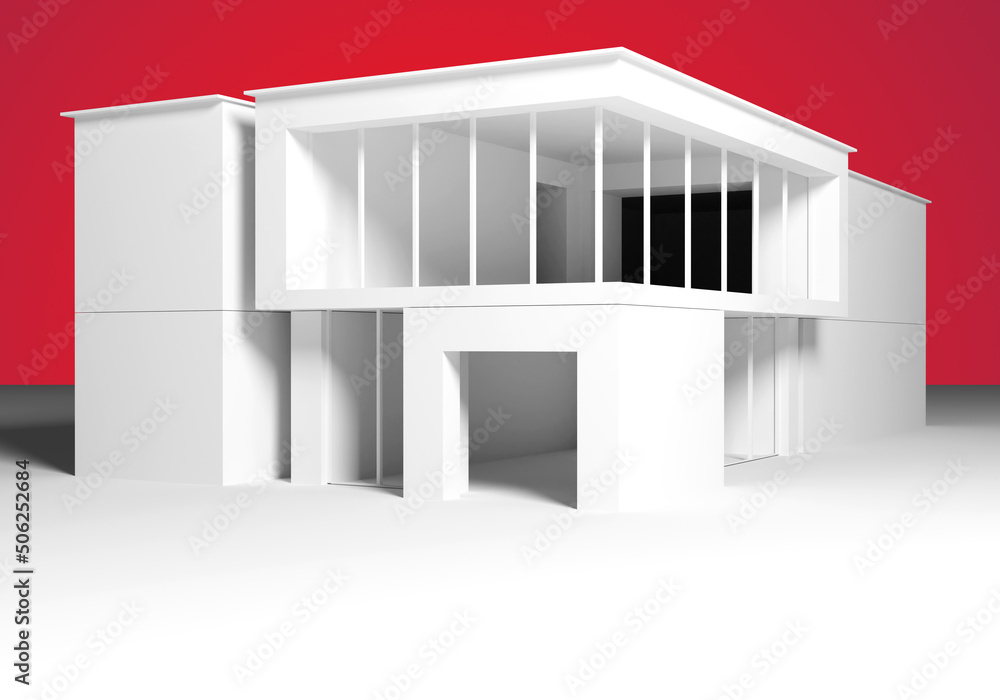 Poster architectural visualization. three-dimensional cottage model. cottage in modern style. buildings wit
