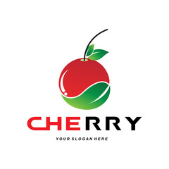 Cherry Fruit logo, Red Colored plant vector illustration, Fruit Shop Design, Company, Sticker, Product Brand