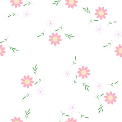 Obraz na płótnie Canvas Daisy floral pattern for bed linen textile. Unique seamless ornament of flowers and leaves. Mix doodle on retro style light background. Simple art design pattern for textile, fabric and print. Vector 