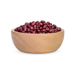 Red bean seeds in a wooden cup isolated on white background