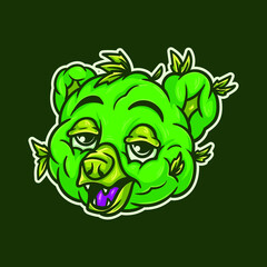 Happy Bear Weed Head Mascot Character