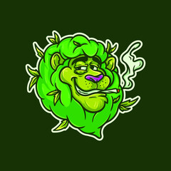 Happy Smoker Lion Weed Head Mascot Character