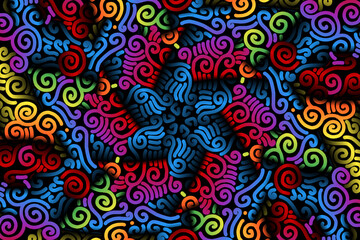 seamless luxurious colourful circular circle  line art pattern of indonesian culture traditional tenun batik ethnic dayak ornament for wallpaper ads background 