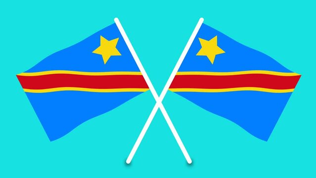 Crossed congo country flag waving on blue background.