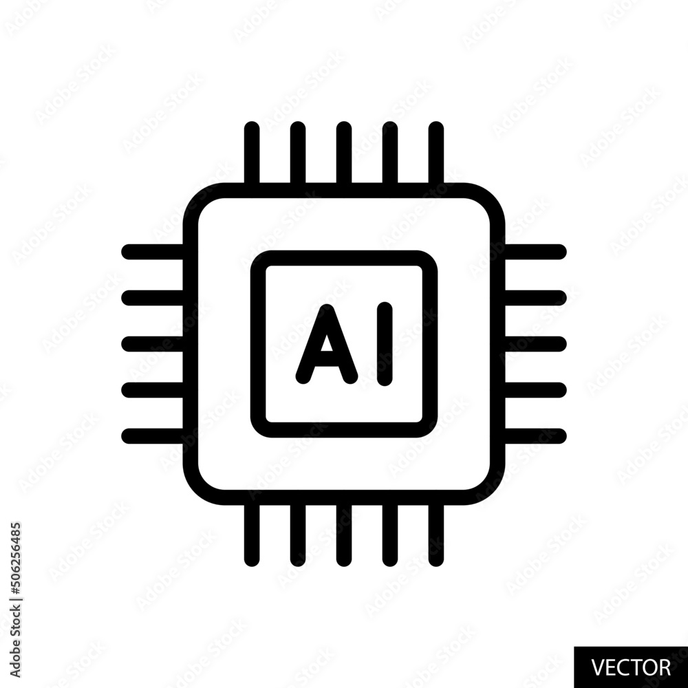 Poster ai chip vector icon in line style design for website design, app, ui, isolated on white background. 