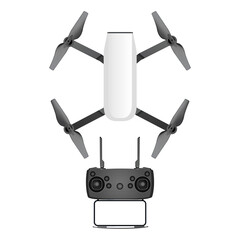 Drone and Remote Control With Smartphone Isolated on White Background. Vector Illustration