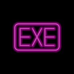 EXE simple icon vector. Flat design. Purple neon style on black background.ai